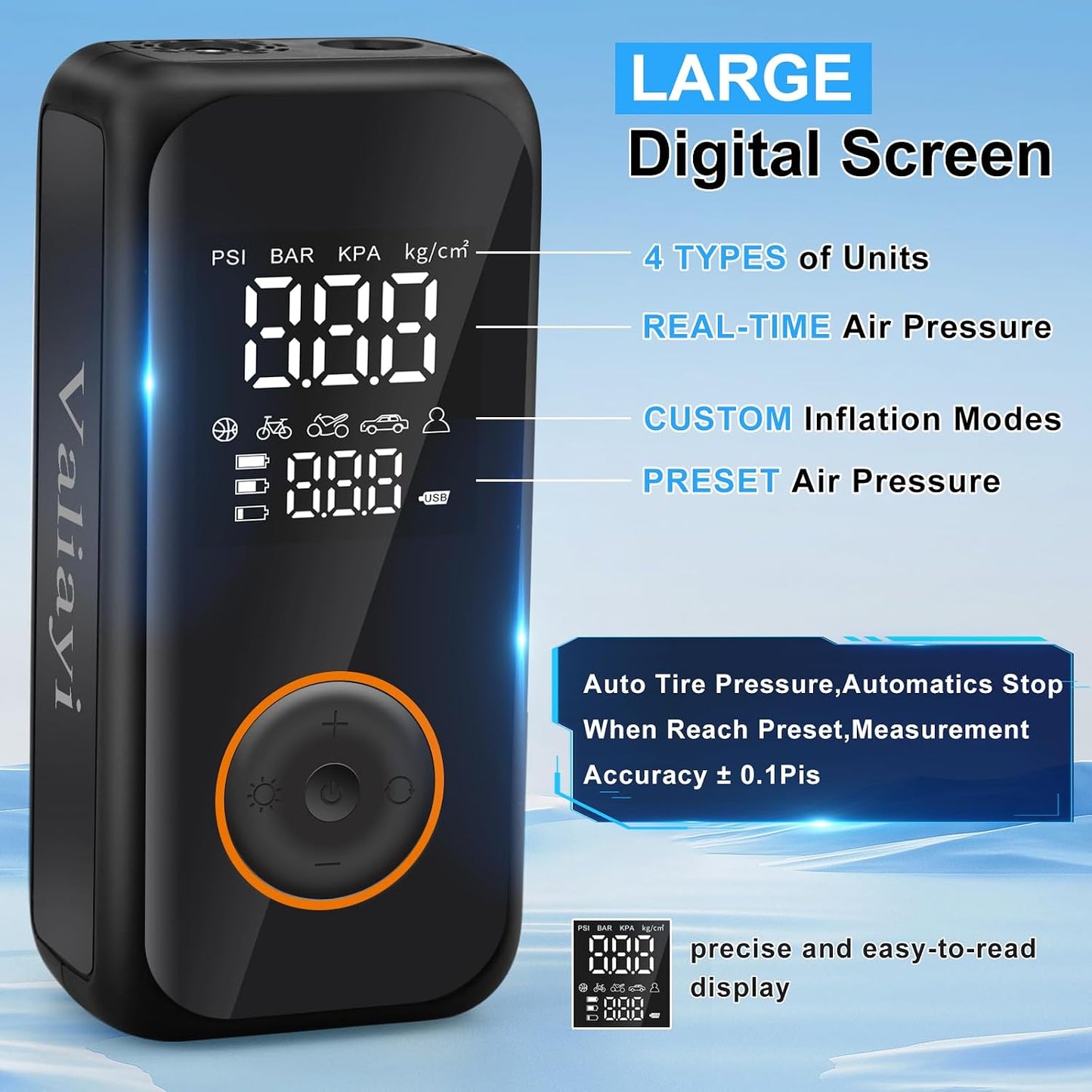 150 PSI Portable Cordless Tire Inflator - Digital Air Compressor with Auto Shutoff