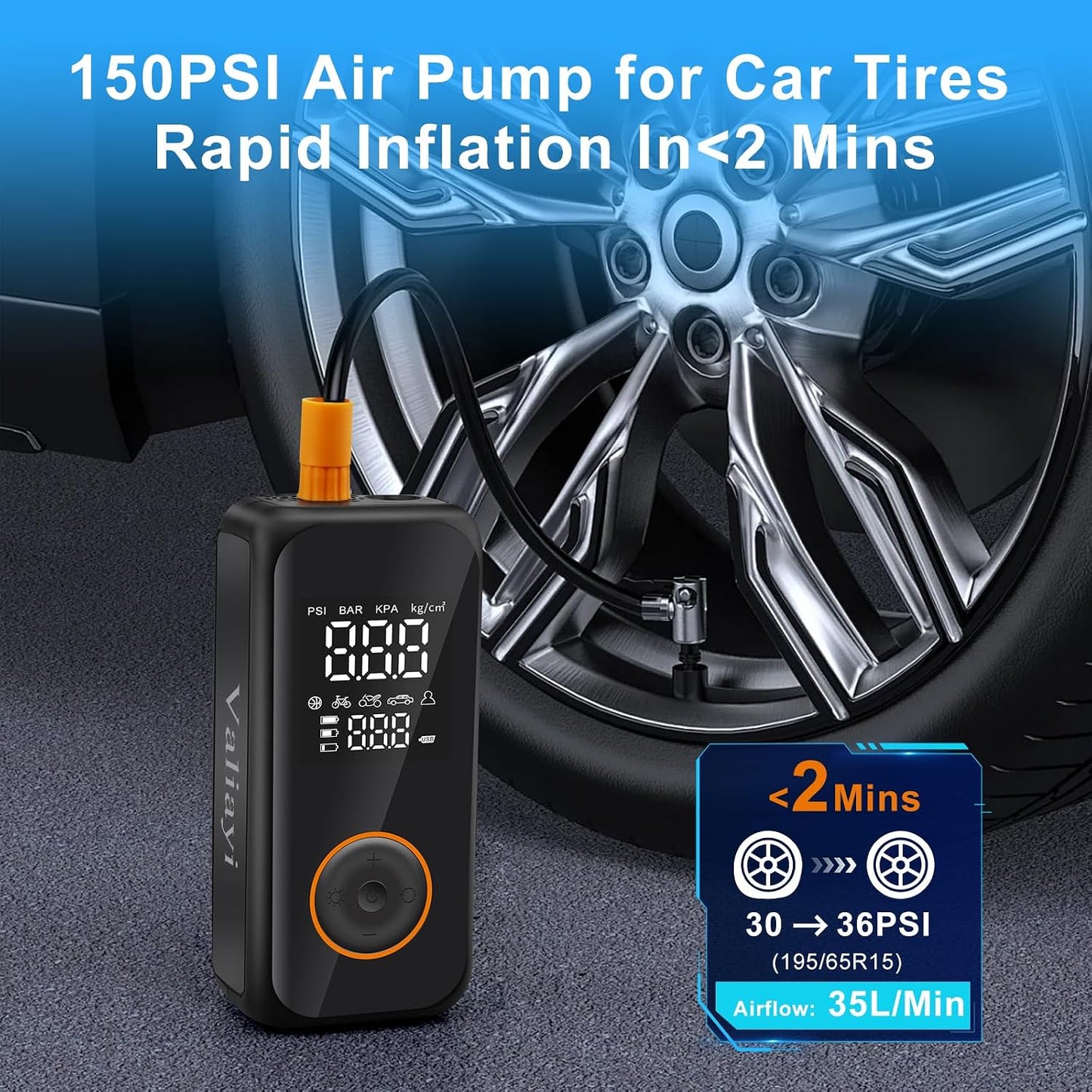 150 PSI Portable Cordless Tire Inflator - Digital Air Compressor with Auto Shutoff